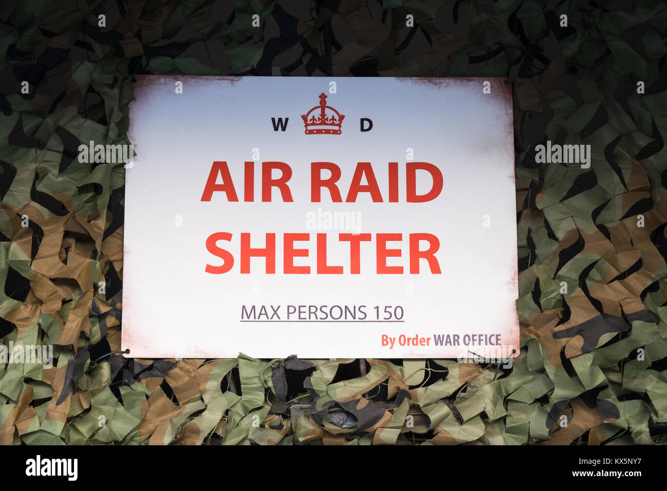 Air raid shelter sign issued by the War Office in World War Two. Leyburn North Yorkshire England 6.1.18 Stock Photo