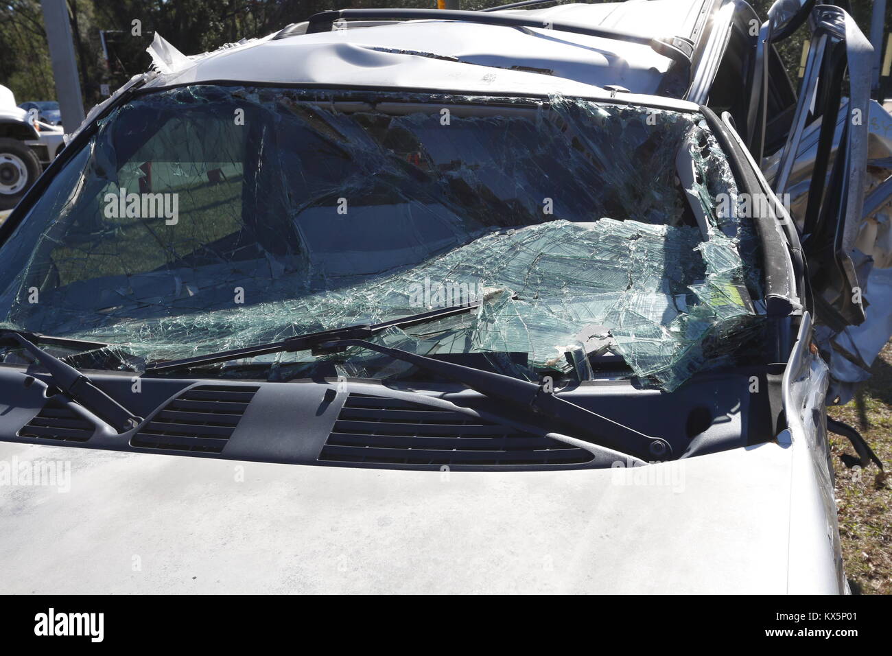 Automobile after a fatal car crash Stock Photo