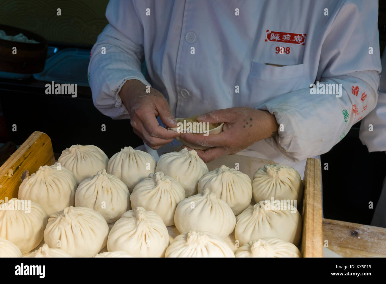Making Shanghai dumplings Stock Photo
