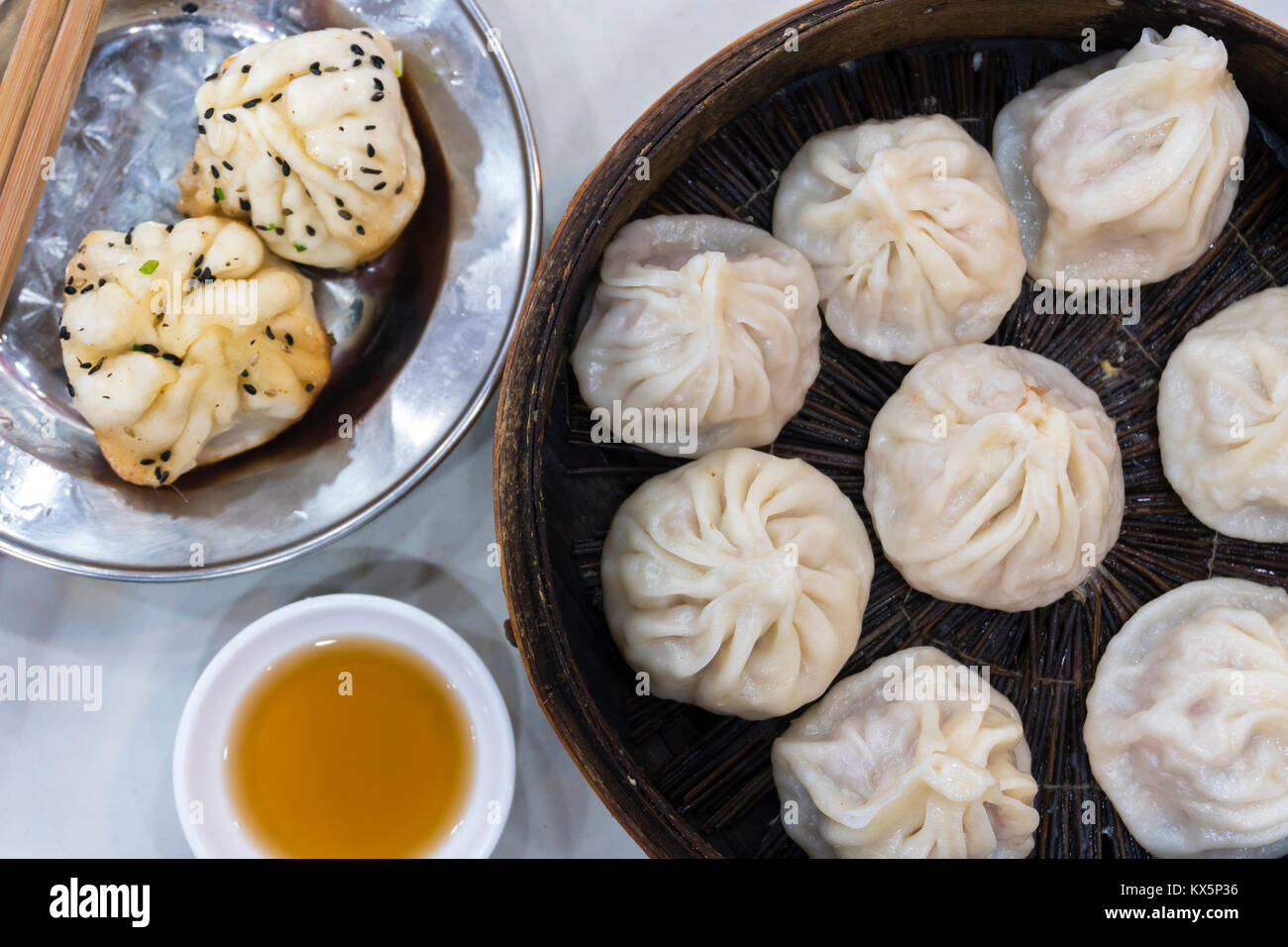 Traditional Shanghai food including dumpling, wonton and xiaolongbao Stock Photo