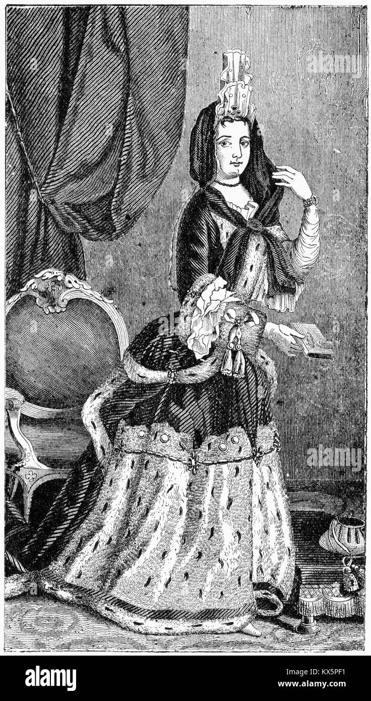 Engraving of Francoise d'Aubigne, Marquise de Maintenon, (1635 - 1715) lady in waiting and eventual wife of Louis XIV. From Louis XIV by Jacob Abbott 1901 Stock Photo