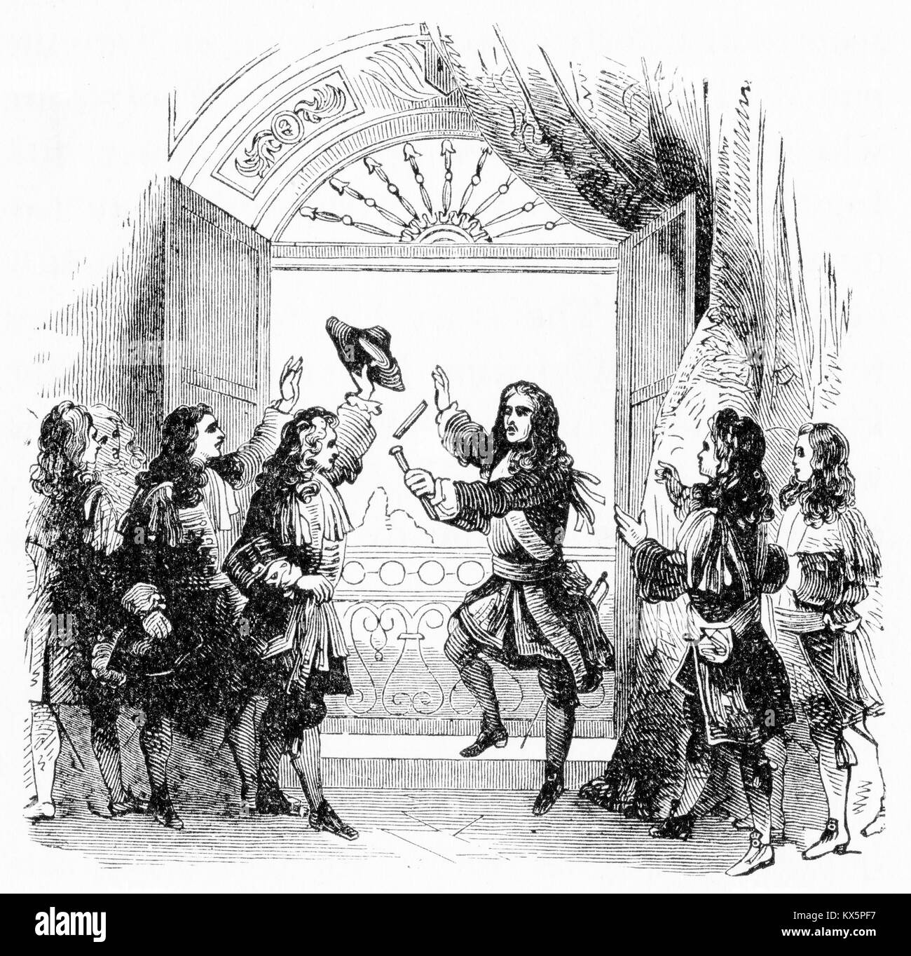 Engraving of courtiers rejoicing at news of the death of Louis XIV in 1715.  From Louis XIV by Jacob Abbott, 1901 Stock Photo - Alamy