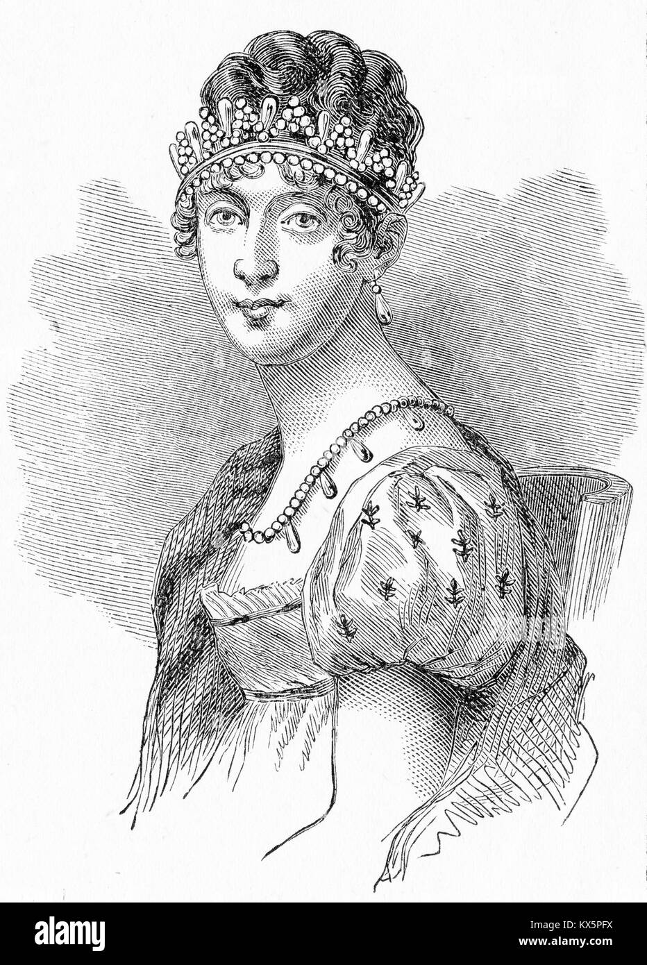Engraving of Hortense, Queen of Holland, and wife of Louis Napoleon, (b 1783 - 1837) Stock Photo