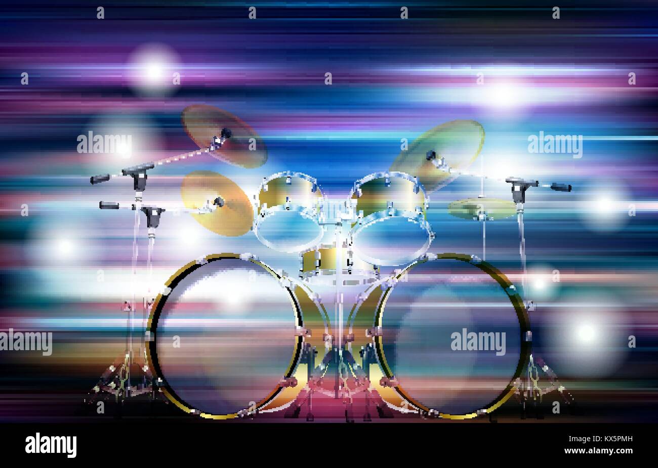 abstract blue white music background with drum kit Stock Vector