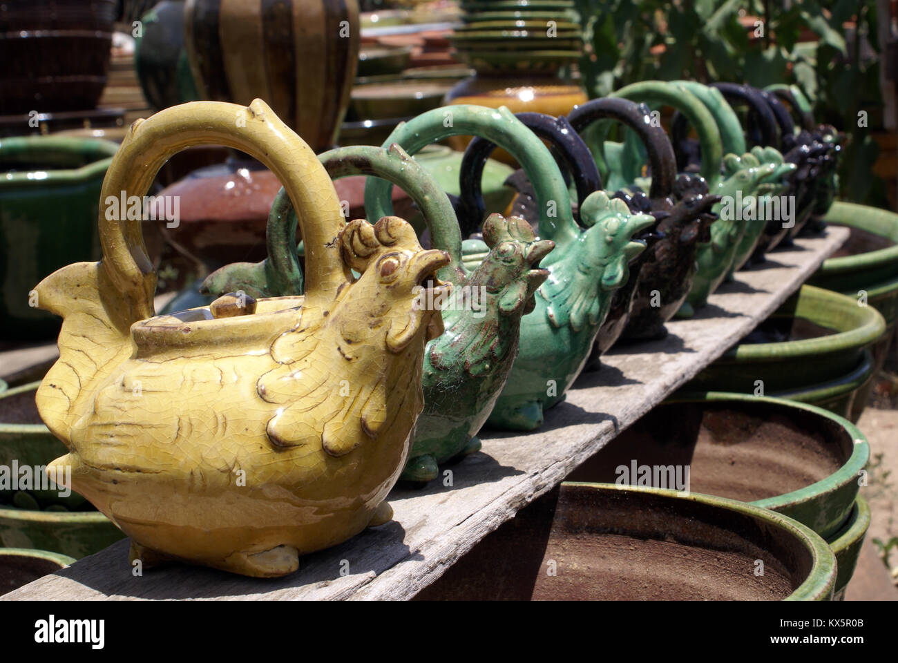 Teapots on the markert in Bagan. Myanmar Stock Photo