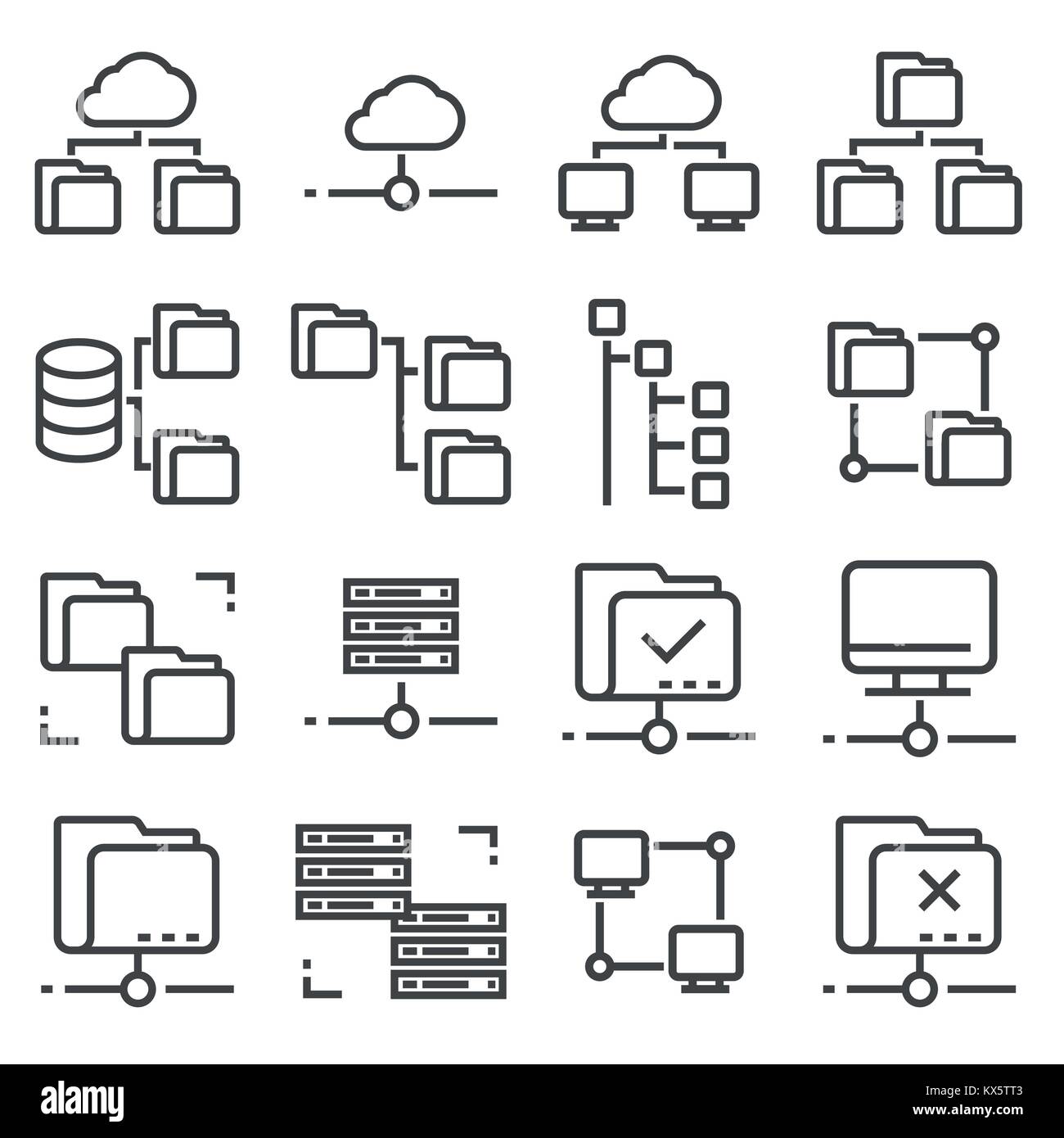 Vector Line Folder Tree Icons set on White Background Stock Vector ...