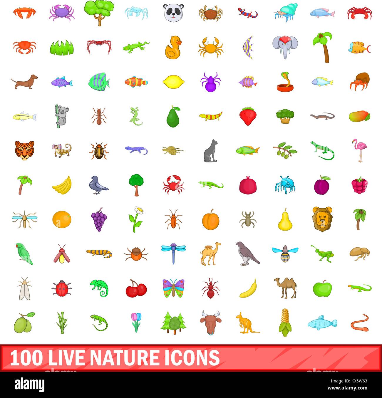 100 live nature icons set, cartoon style Stock Vector Image & Art - Alamy