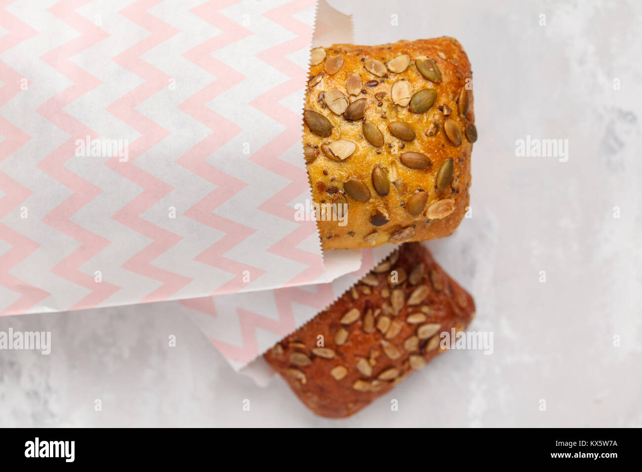 Healthy different ciabatta with pumpkin and sunflower seeds. Italian bread Stock Photo