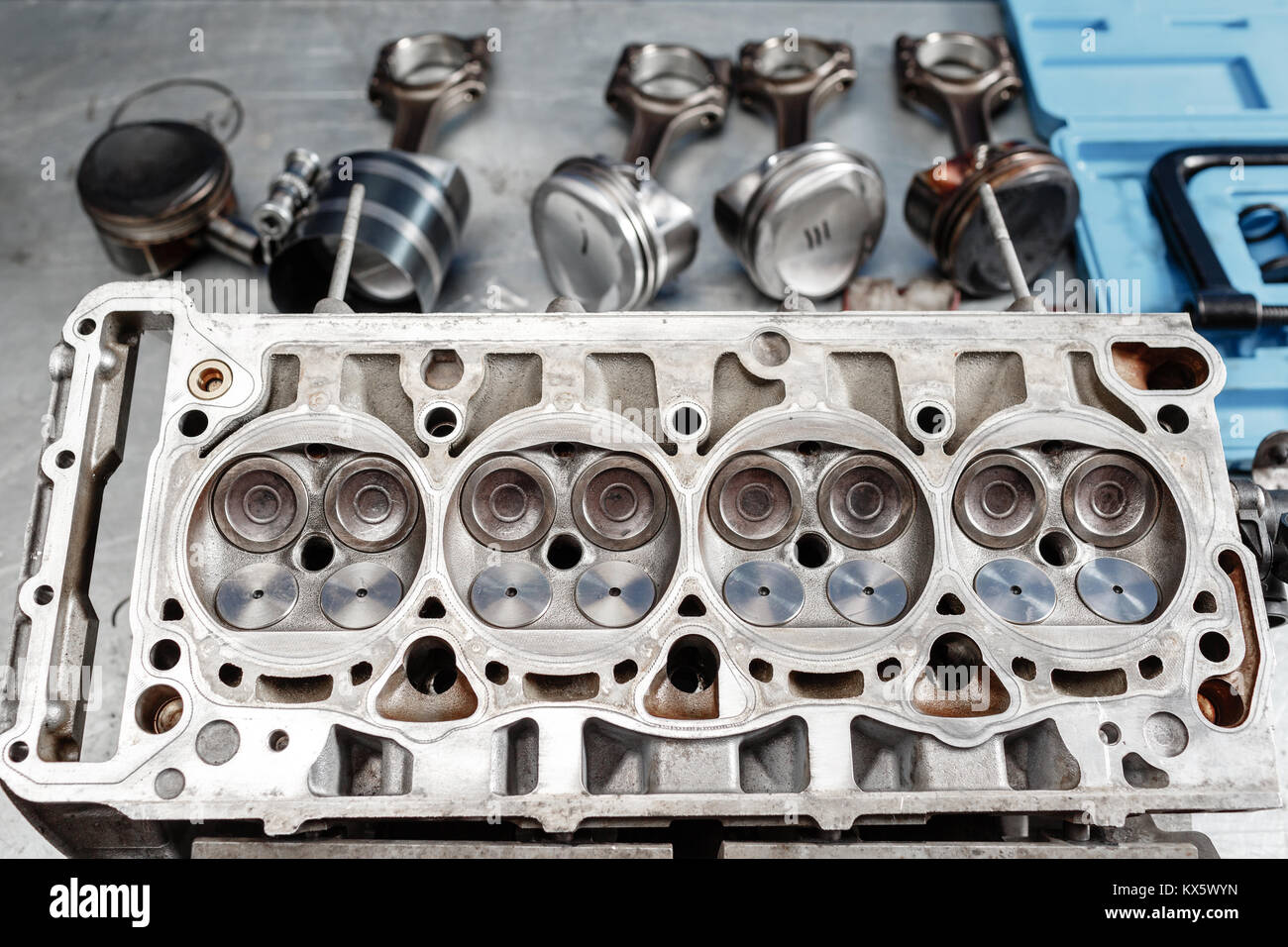 Disassemble engine block vehicle. Motor capital repair. Sixteen valve