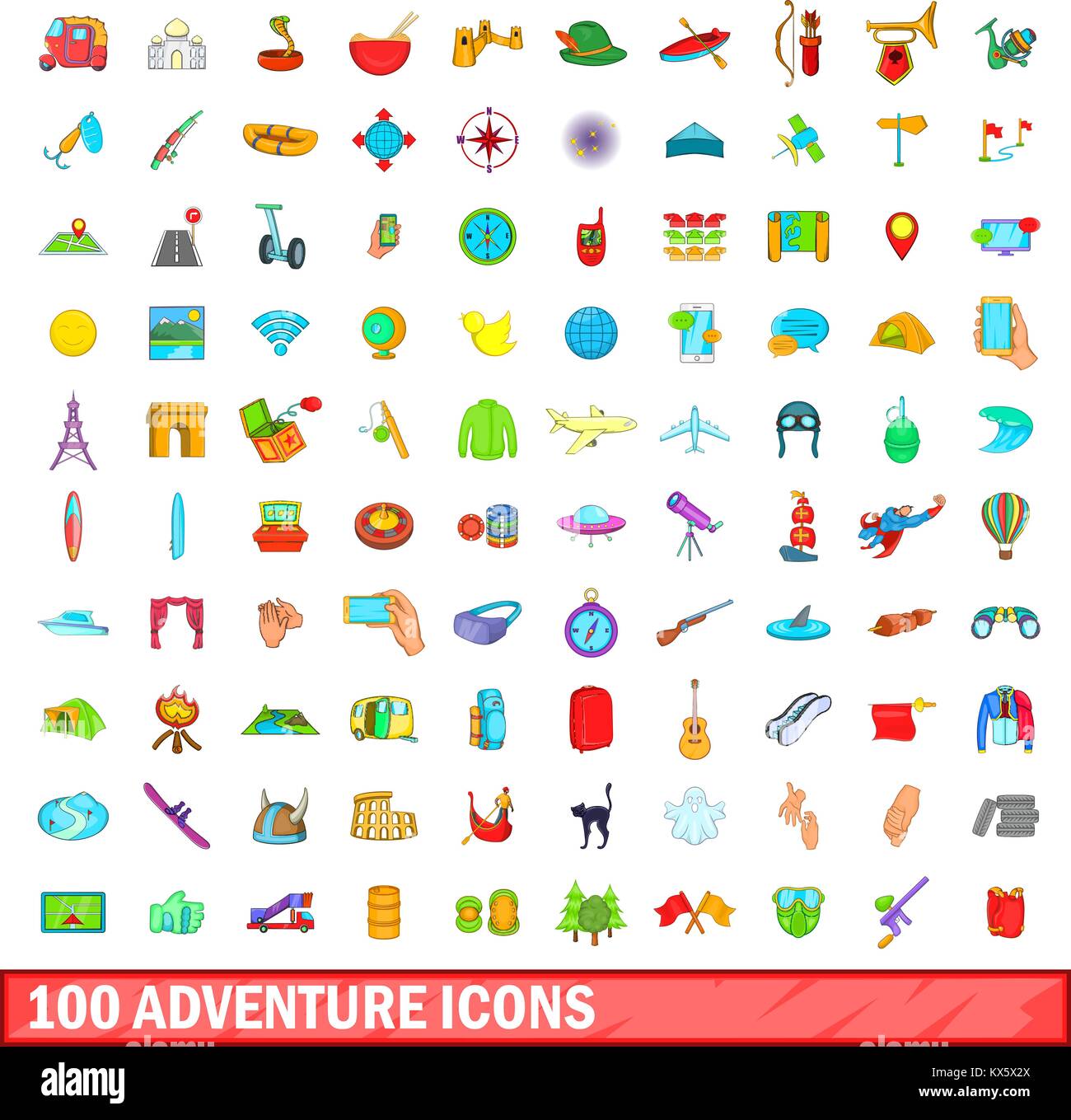 100 adventure icons set, cartoon style Stock Vector Image & Art - Alamy