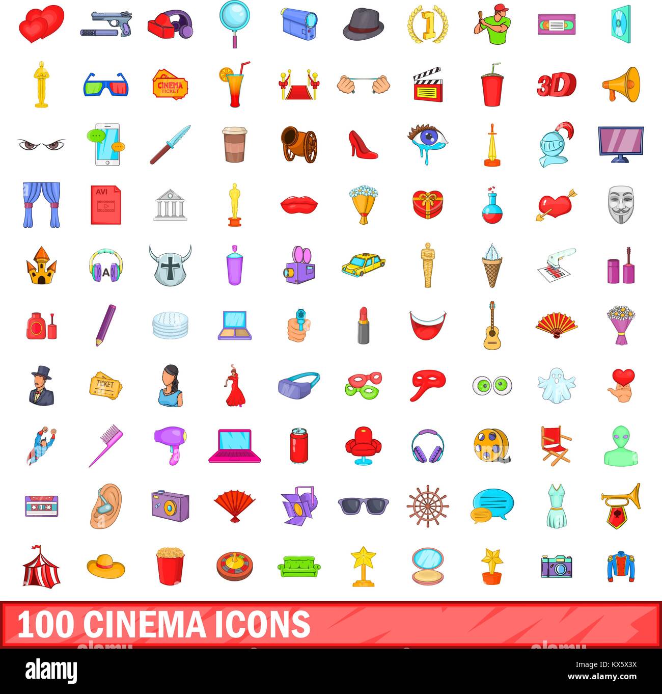 100 cinema icons set, cartoon style Stock Vector Image & Art - Alamy