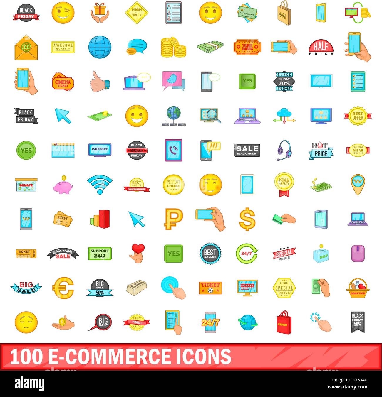 100 e-commerce icons set, cartoon style Stock Vector Image & Art - Alamy