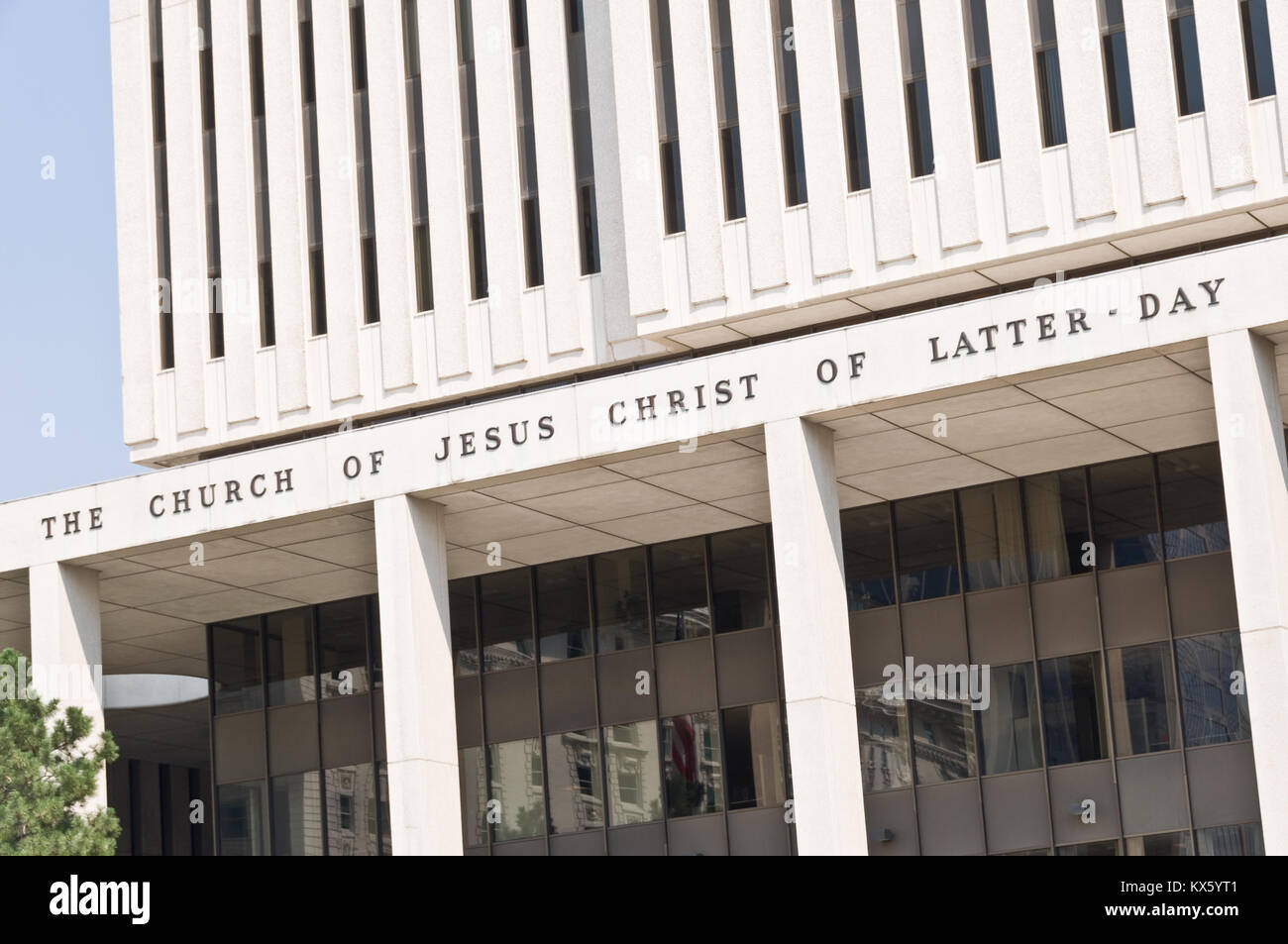 SALT LAKE CITY, UTAH - AUGUST 12: Close up of the office building of the church of Jesus-Christ of latter-day saints, the mormon church, on Temple squ Stock Photo