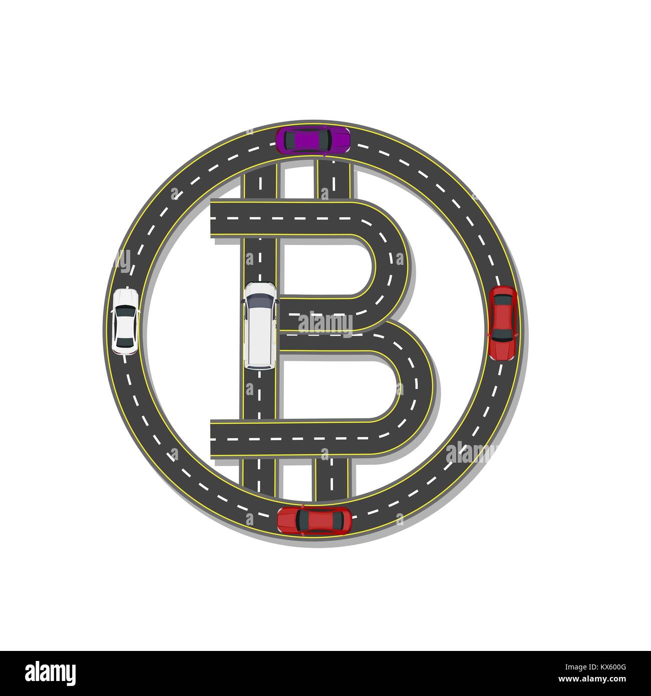 Logo design bitcoin. stylized road, highway with marking. Movement of ...