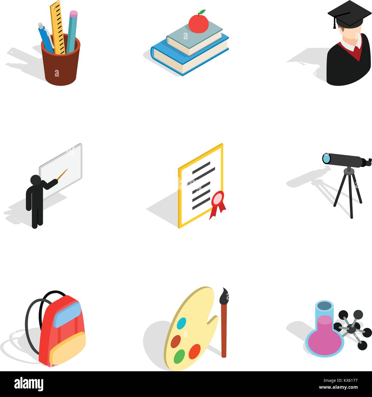 Back to school icons, isometric 3d style Stock Vector Image & Art - Alamy