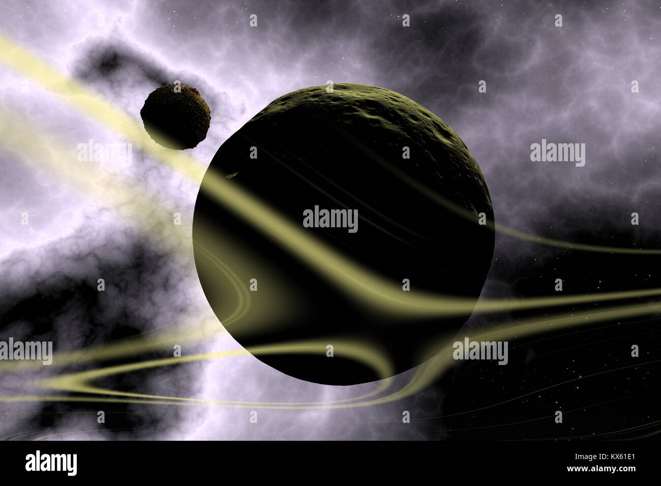 Satellites and asteroids in space. 3D illustration Stock Photo - Alamy