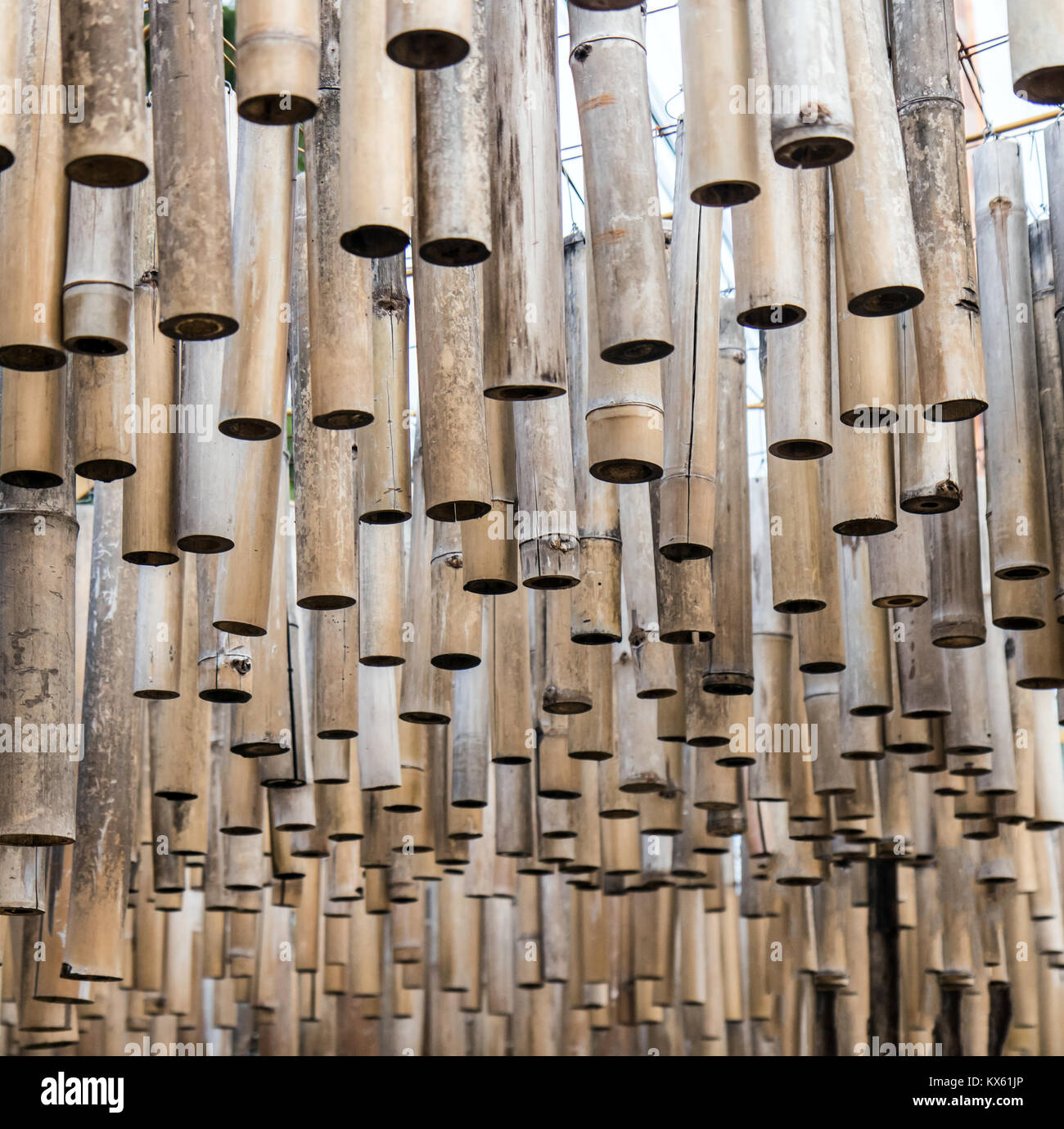 A Bamboo Sticks Hang From The Ceiling At Outdoor Constructions