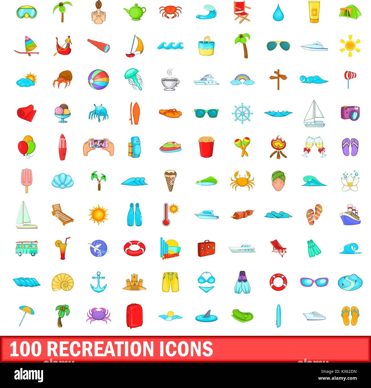 100 recreation icons set, cartoon style Stock Vector Image & Art - Alamy