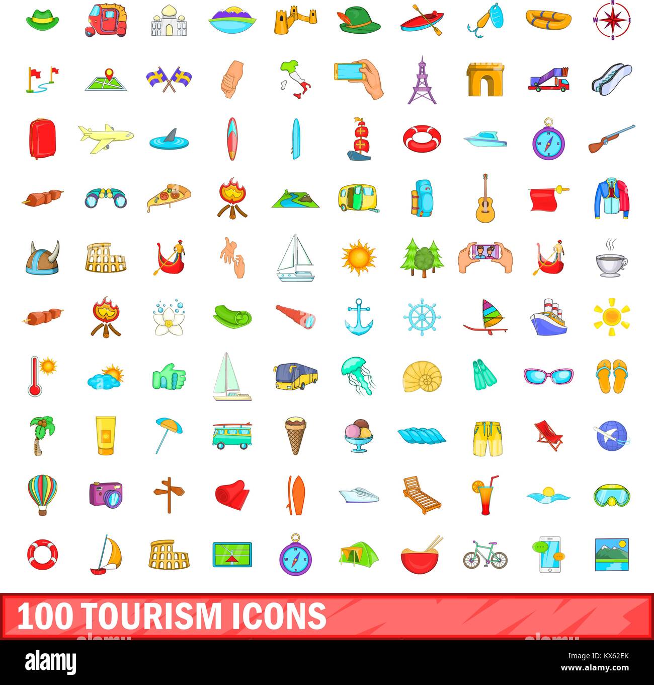 100 tourism icons set, cartoon style Stock Vector Image & Art - Alamy
