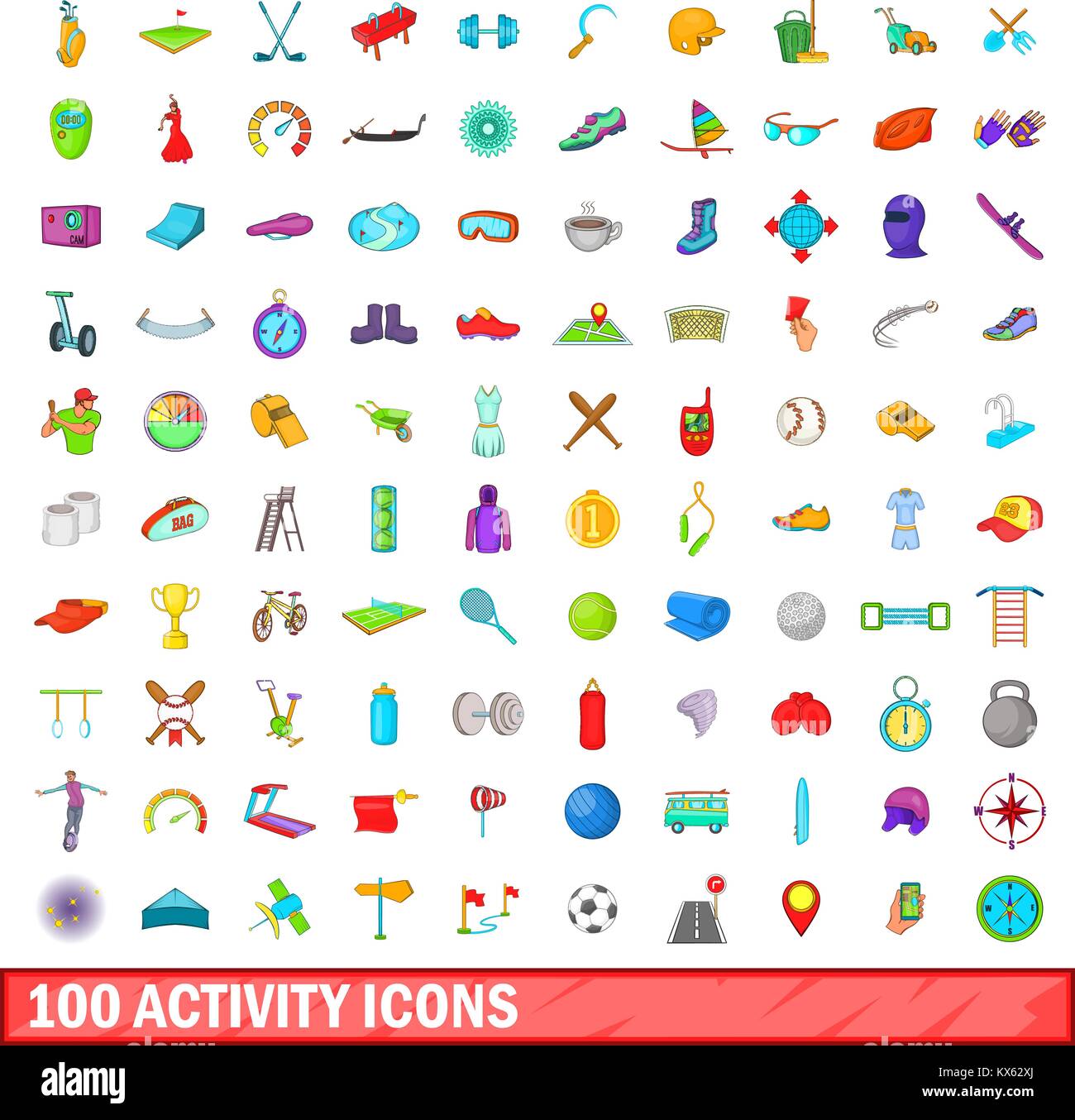 100 Activity Icons Set Cartoon Style Stock Vector Image And Art Alamy