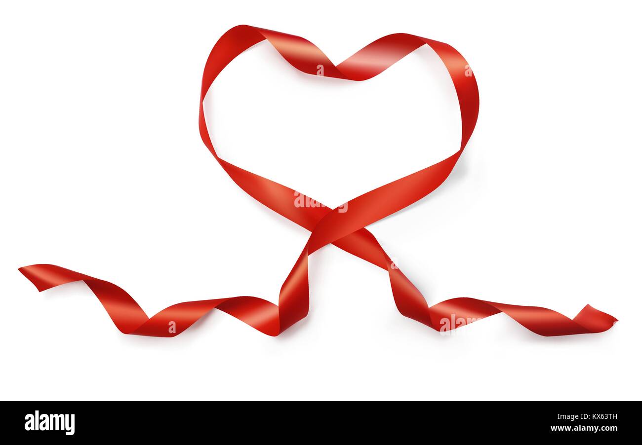 Valentine Day realistic heart from red silk ribbon vector on white ...