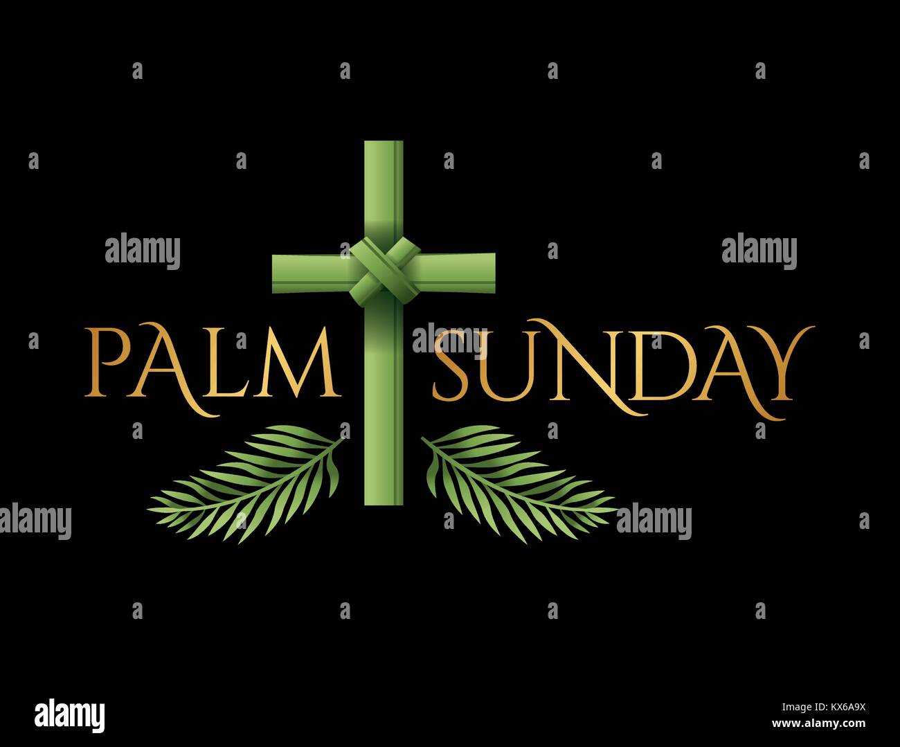 A Christian Palm Sunday religious holiday with palm branches and leaves