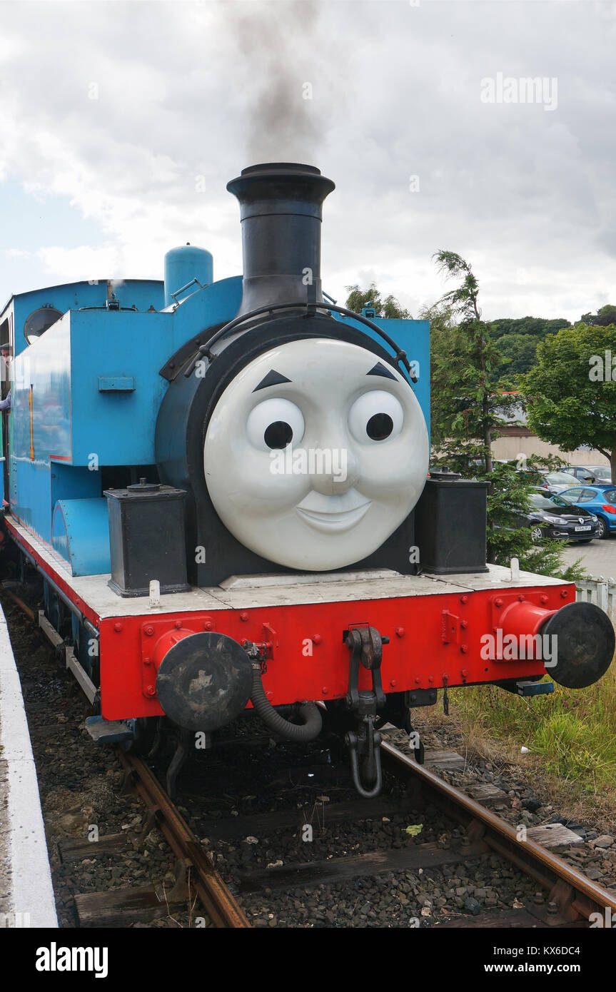 A real operational Thomas the Tank train / engine serving as a tourists attraction on a Bo'ness station in Scotland. Stock Photo