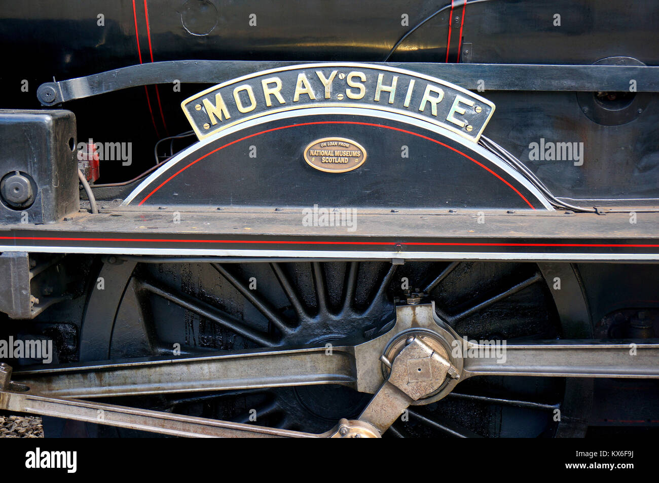 Detail of historic steam train No. 246 (62712) “Morayshire” designed by Nigel Gresley and build at Darlington Works in 1928, Bo'ness, Scotland. Stock Photo