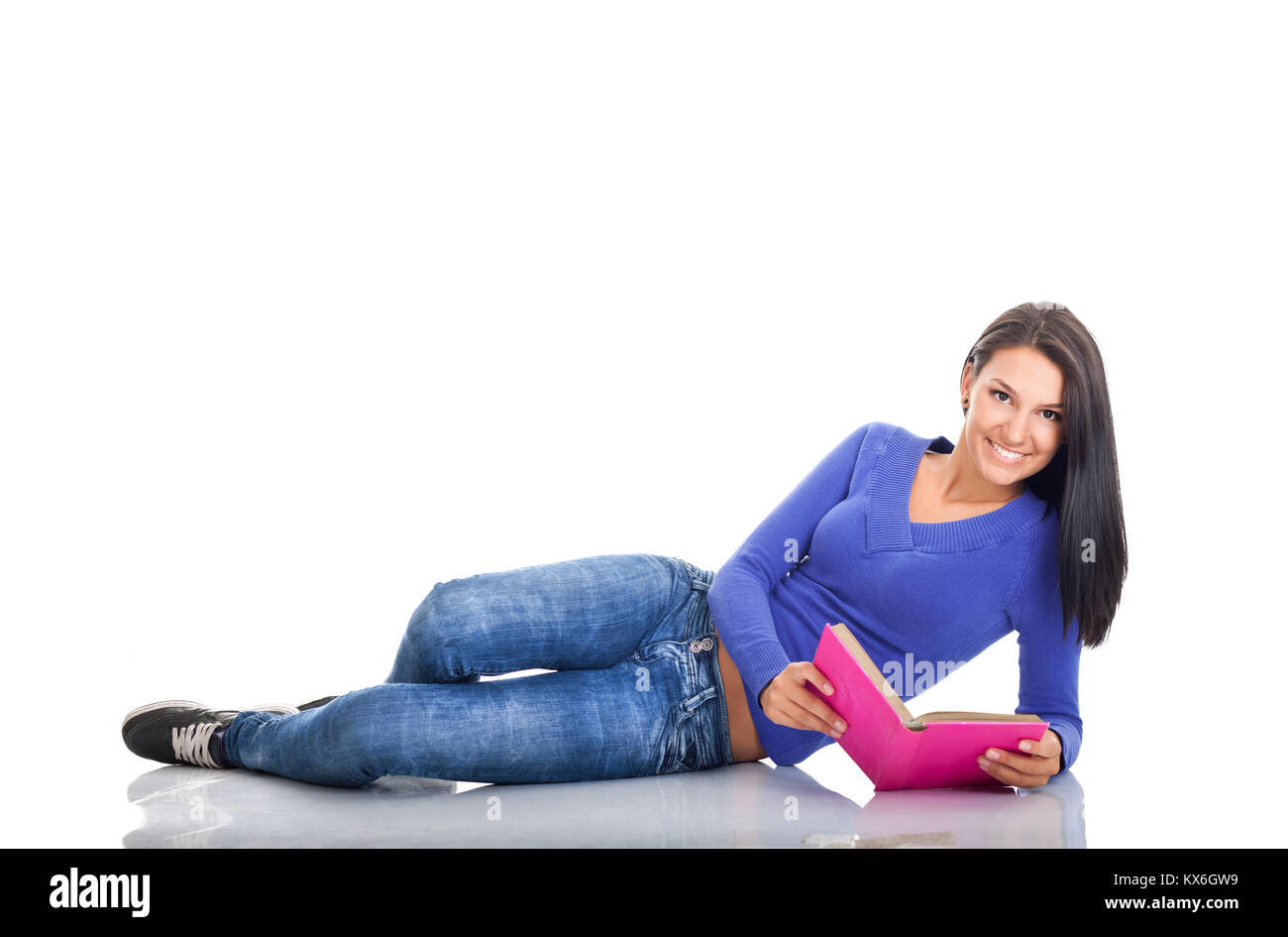 beautiful young girl with book; isolated on white background Stock ...