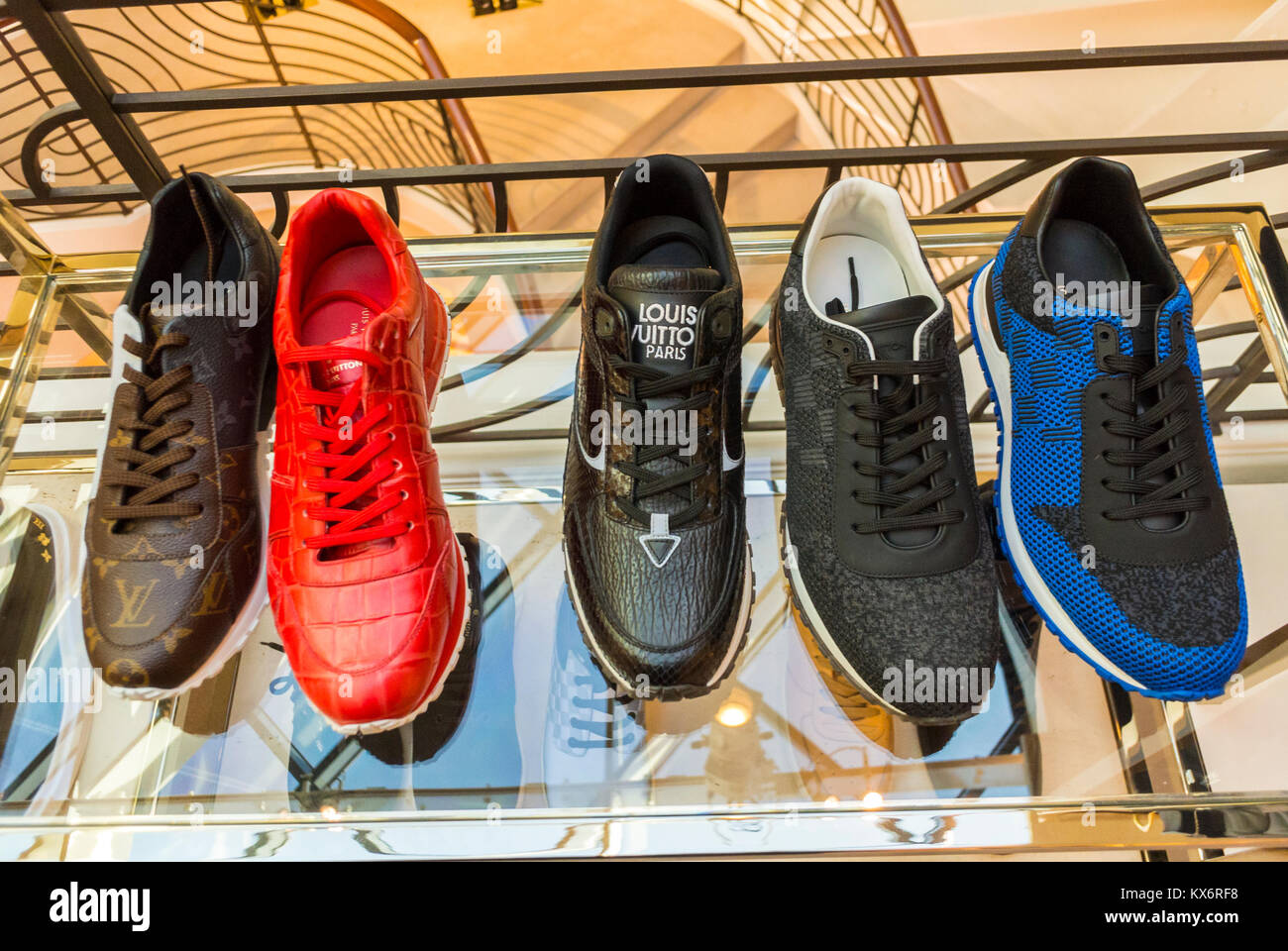 Monaco, Monte Carlo, Les Pavillions, Luxury Shops, Louis Vuitton, LVMH,  Detail, Luxury Sneakers, Shopping Shoes on Display Shopping Center,  Designer sneakers Stock Photo - Alamy