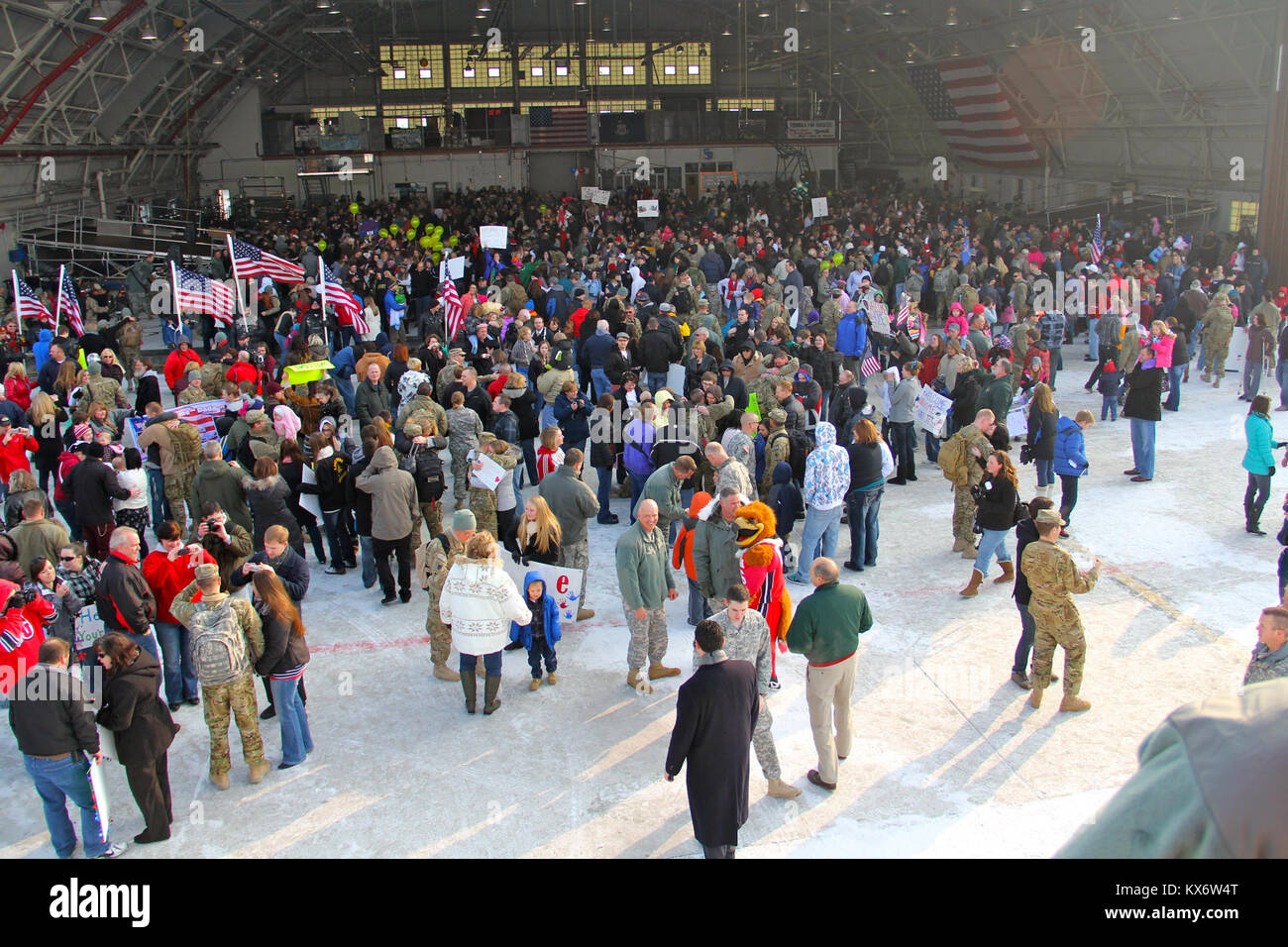 Soldiers of the Utah Army National Guard's1-211th Aviation Return to Utah Jan. 20, 2013 after a yearlong deployment to Afghanistan. The unit's mission was to provide aerial route reconnaissance and armed escort for U.S. and Coaltion aircraft in the U.S. Central Command area of operations. Stock Photo