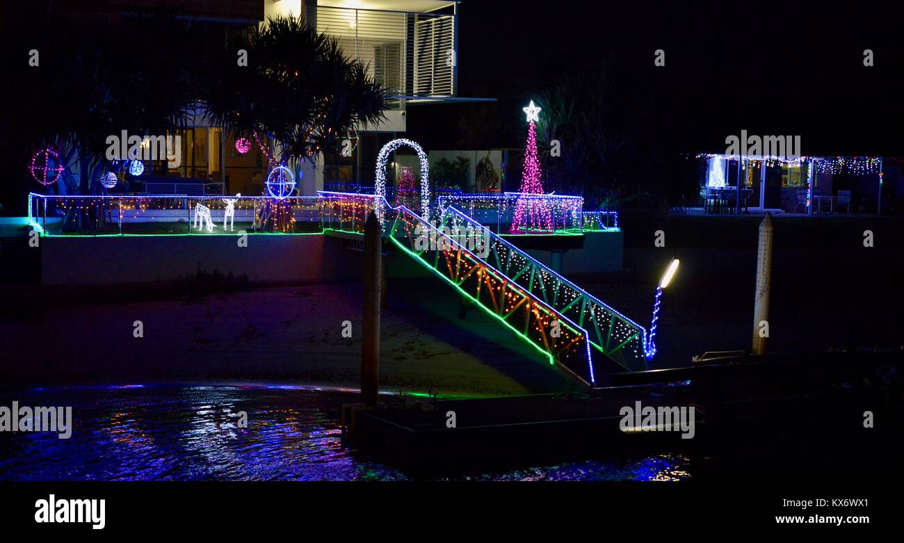 Christmas light displays on the canals of Mooloolaba, Sunshine Coast
