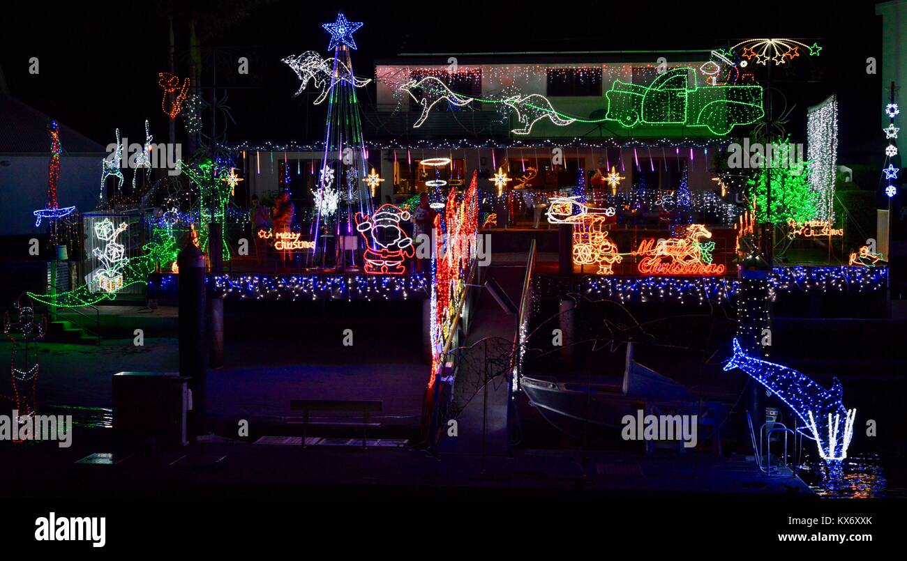 Christmas light displays on the canals of Mooloolaba, Sunshine Coast