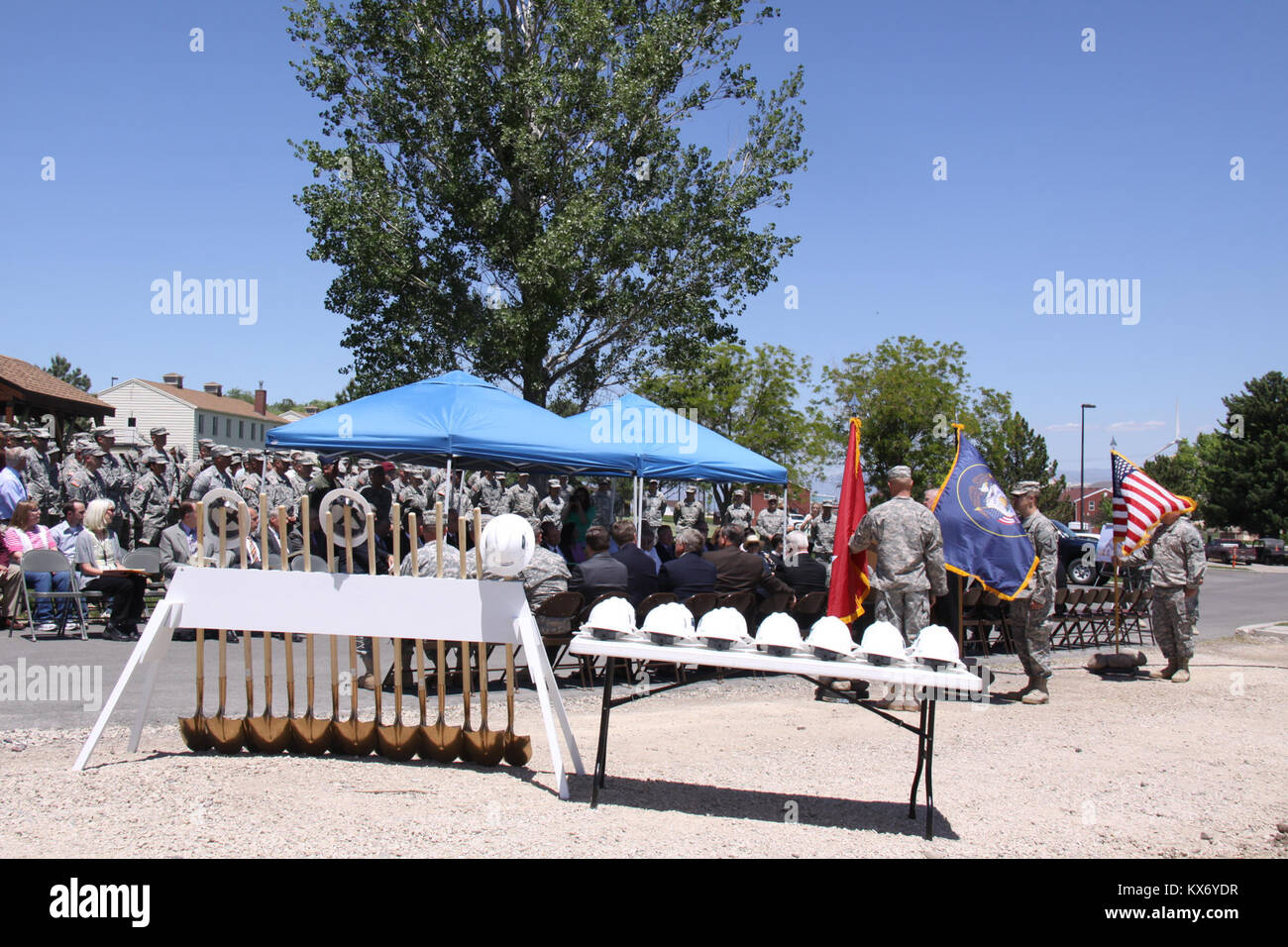 A groundbreaking ceremony was held for Sunrise Hall Chapel at Camp Williams, Utah June 5-2013. Stock Photo