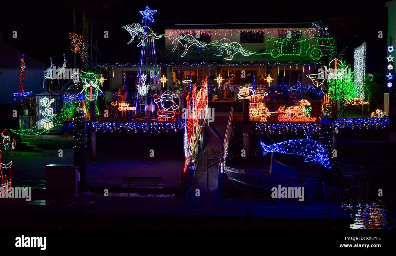 Christmas light displays on the canals of Mooloolaba, Sunshine Coast