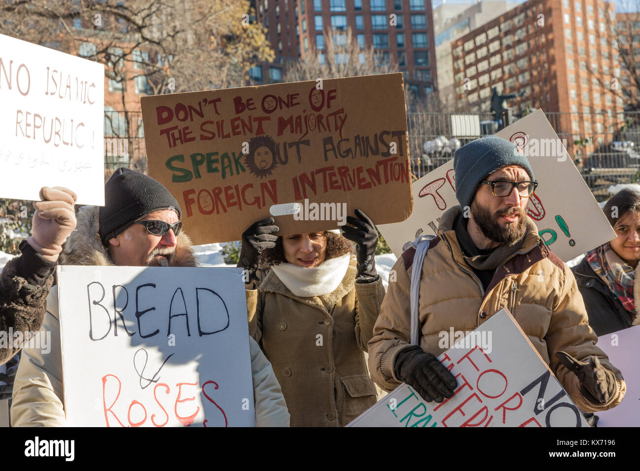 New York, NY - January 7, 2018: About 2 dozen of Iranian Americans and their friends rally to voice support for the Iranian people uprising on Union Square Credit: lev radin/Alamy Live News Stock Photo