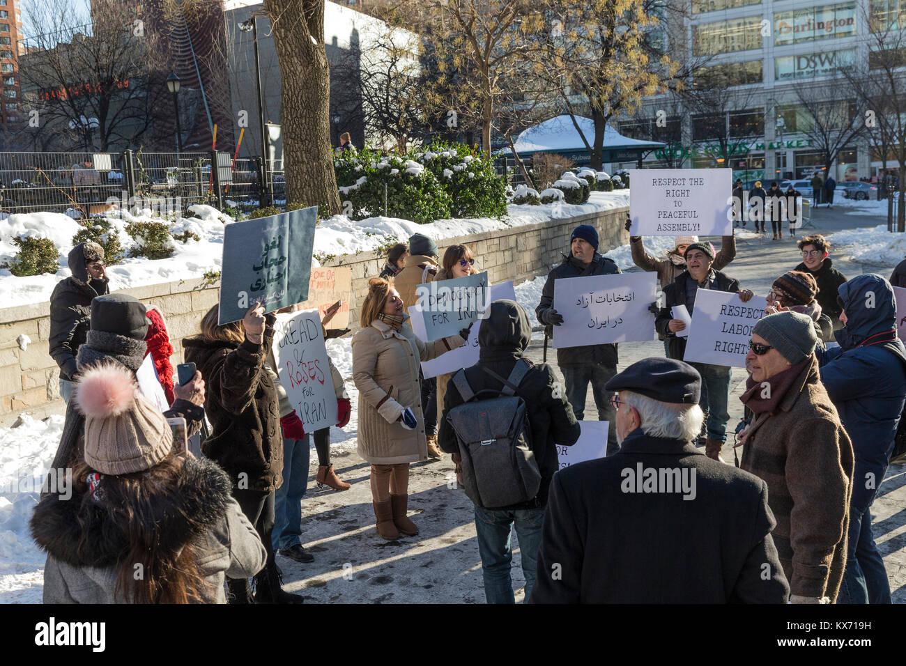 New York, NY - January 7, 2018: About 2 dozen of Iranian Americans and their friends rally to voice support for the Iranian people uprising on Union Square Credit: lev radin/Alamy Live News Stock Photo