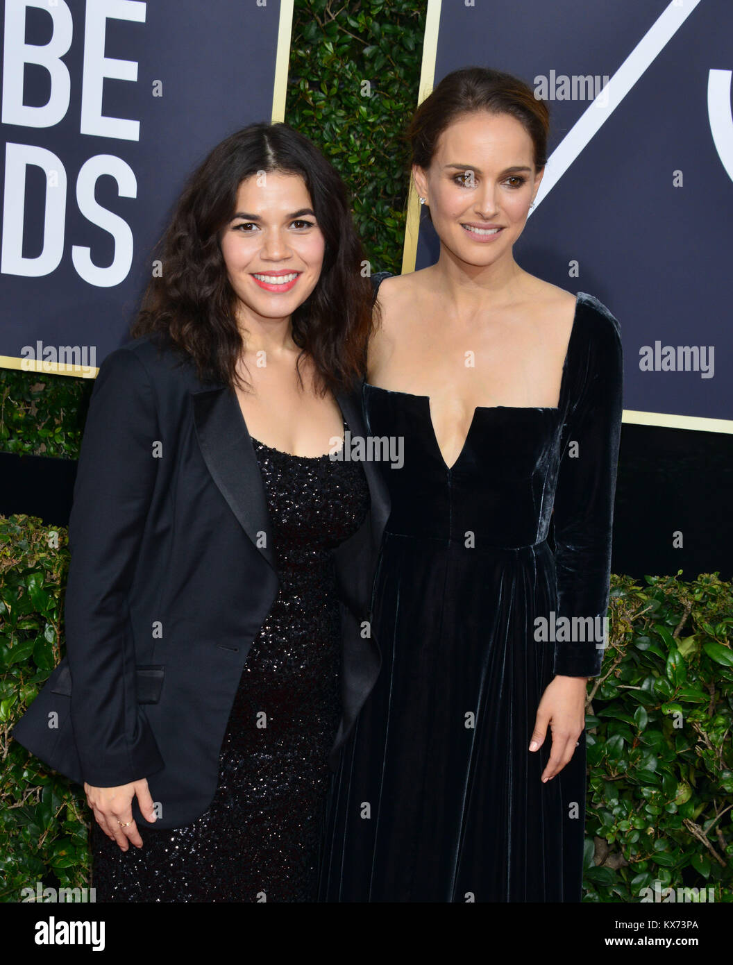 Beverly Hills, California, USA. 07th Jan, 2018. America Ferrera, Nathalie Portman 081 attends the 75th Annual Golden Globe Awards ceremony at the Beverly Hilton Hotel in Beverly Hills. CA. January the 2018 Credit: Tsuni / USA/Alamy Live News Stock Photo