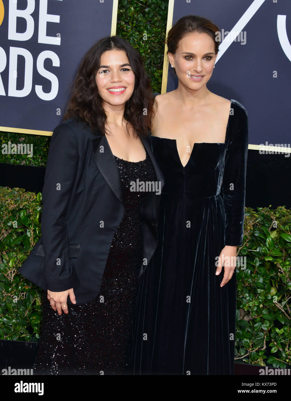 Beverly Hills, California, USA. 07th Jan, 2018. America Ferrera, Nathalie Portman 082 attends the 75th Annual Golden Globe Awards ceremony at the Beverly Hilton Hotel in Beverly Hills. CA. January the 2018 Credit: Tsuni / USA/Alamy Live News Stock Photo