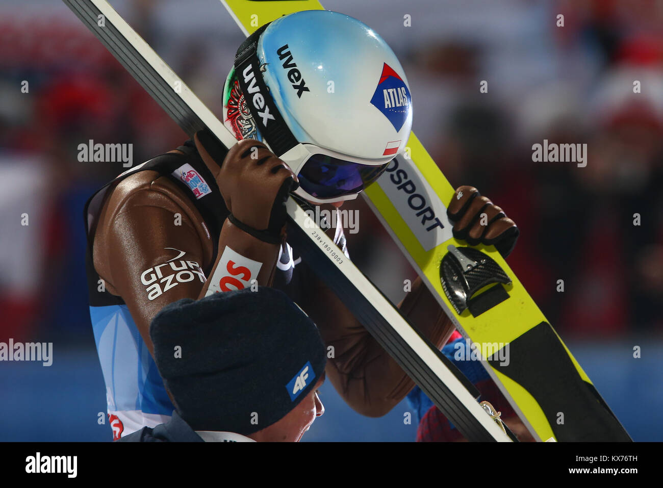 Bischofshofen, Austria. 06th, Jan, 2018. Poland's Kamil Stoch, celebrates after  winning the FIS Nordic Word Cup 66th Four Hills Tournament Ski Jumping event in Bischofshofen, Austria, 06 January 2018. (PHOTO) Alejandro Sala/Alamy Live News Stock Photo