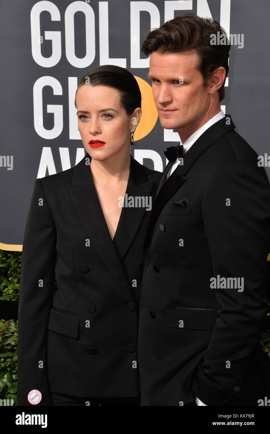 Los Angeles, USA. 07th Jan, 2018. Claire Foy & Matt Smith at the 75th  Annual Golden