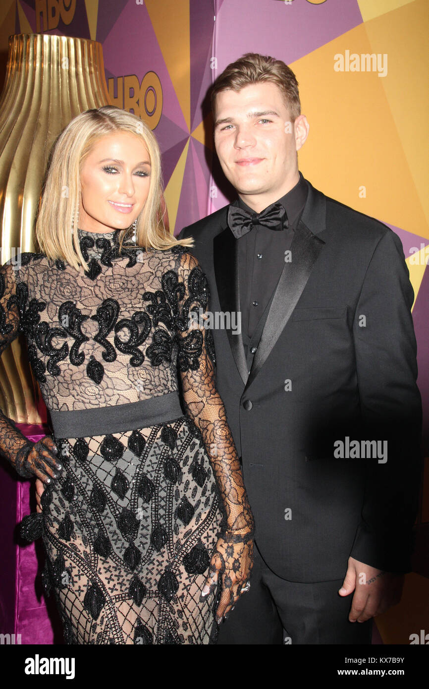 Los Angeles, USA. 08th Jan, 2018. Paris Hilton, Chris Zylka  01/07/2018 The 75th Annual Golden Globe Awards HBO After Party held at the Circa 55 Restaurant at The Beverly Hilton in Beverly Hills, CA   Credit: Cronos/Alamy Live News Stock Photo