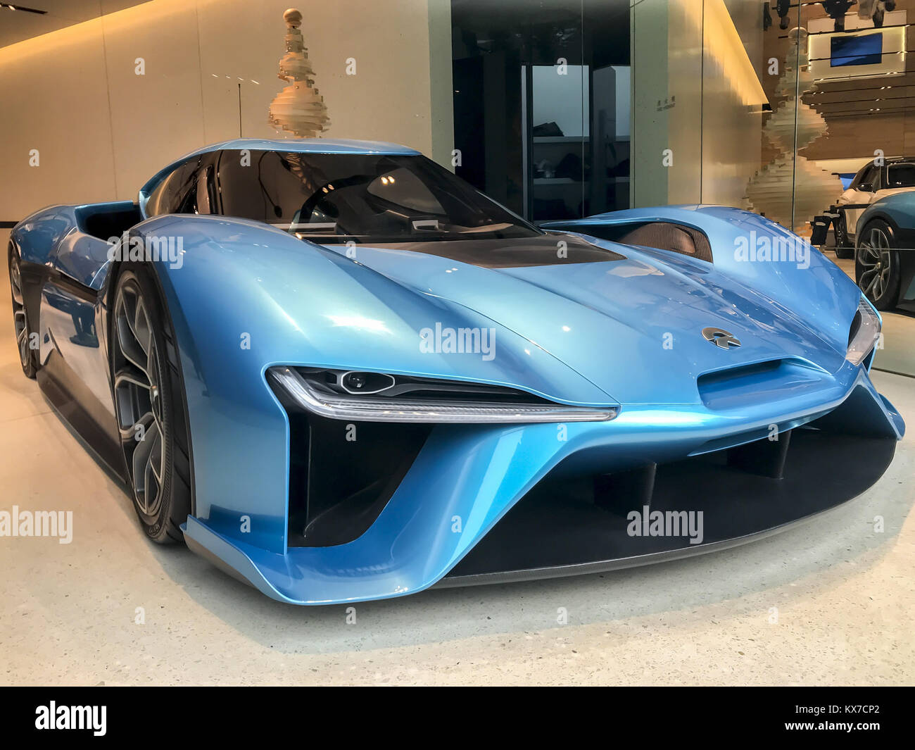 January 8, 2018 - Shanghai, China - The world's fastest electric supercar Nio EP9 can be seen on display at a shopping mall in Shanghai. (Credit Image: © SIPA Asia via ZUMA Wire) Stock Photo