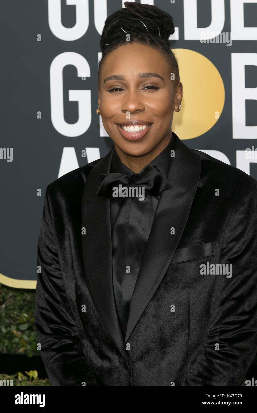 Los Angeles, USA. 08th Jan, 2018. Lena Waithe attends the 75th Annual Golden Globe Awards, Golden Globes, at Hotel Beverly Hilton in Beverly Hills, Los Angeles, USA, on 07 January 2018. · NO WIRE SERVICE · Credit: Hubert Boesl/dpa/Alamy Live News Stock Photo