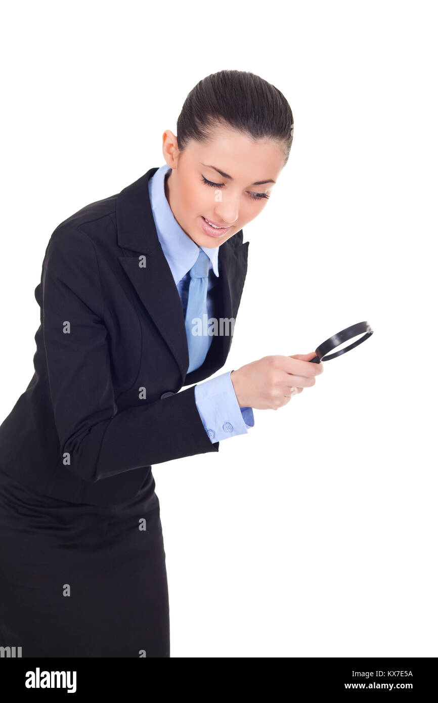 businesswoman looking into a magnifying glass Stock Photo - Alamy
