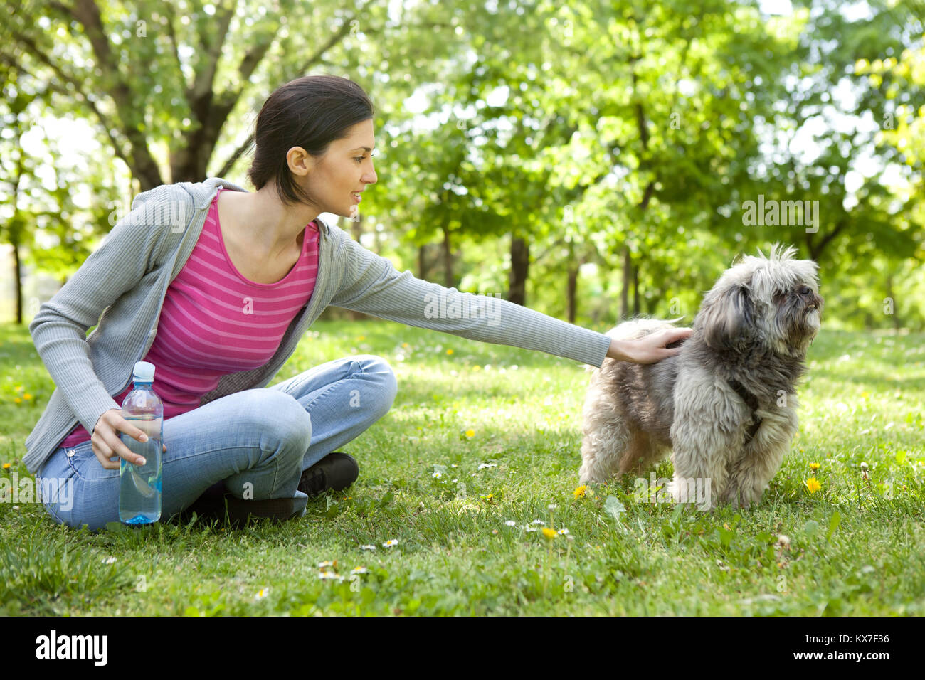 young girl playing with a dog in the park Stock Photo - Alamy