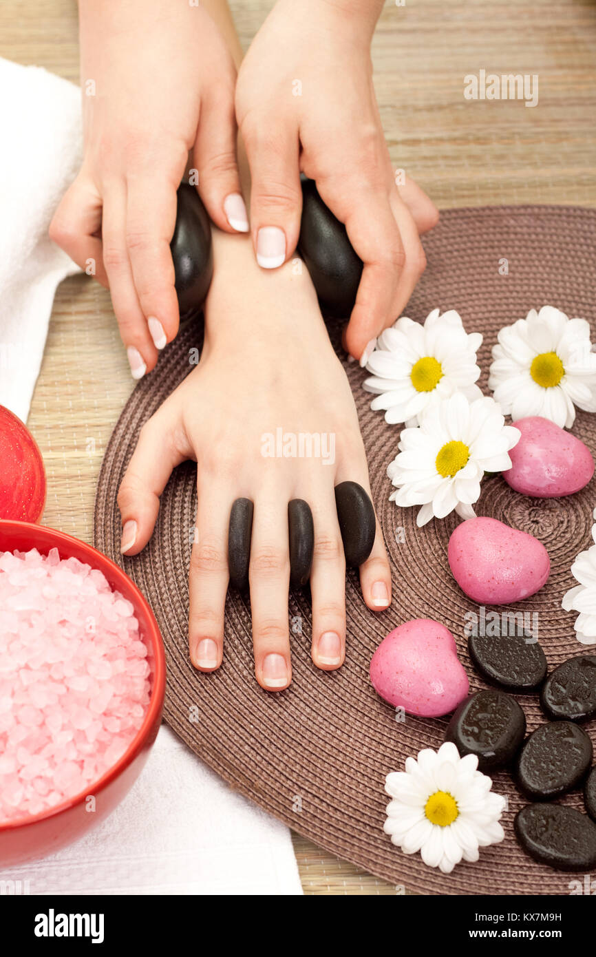 beauty therapist hands massaging hands or manicure Stock Photo Alamy