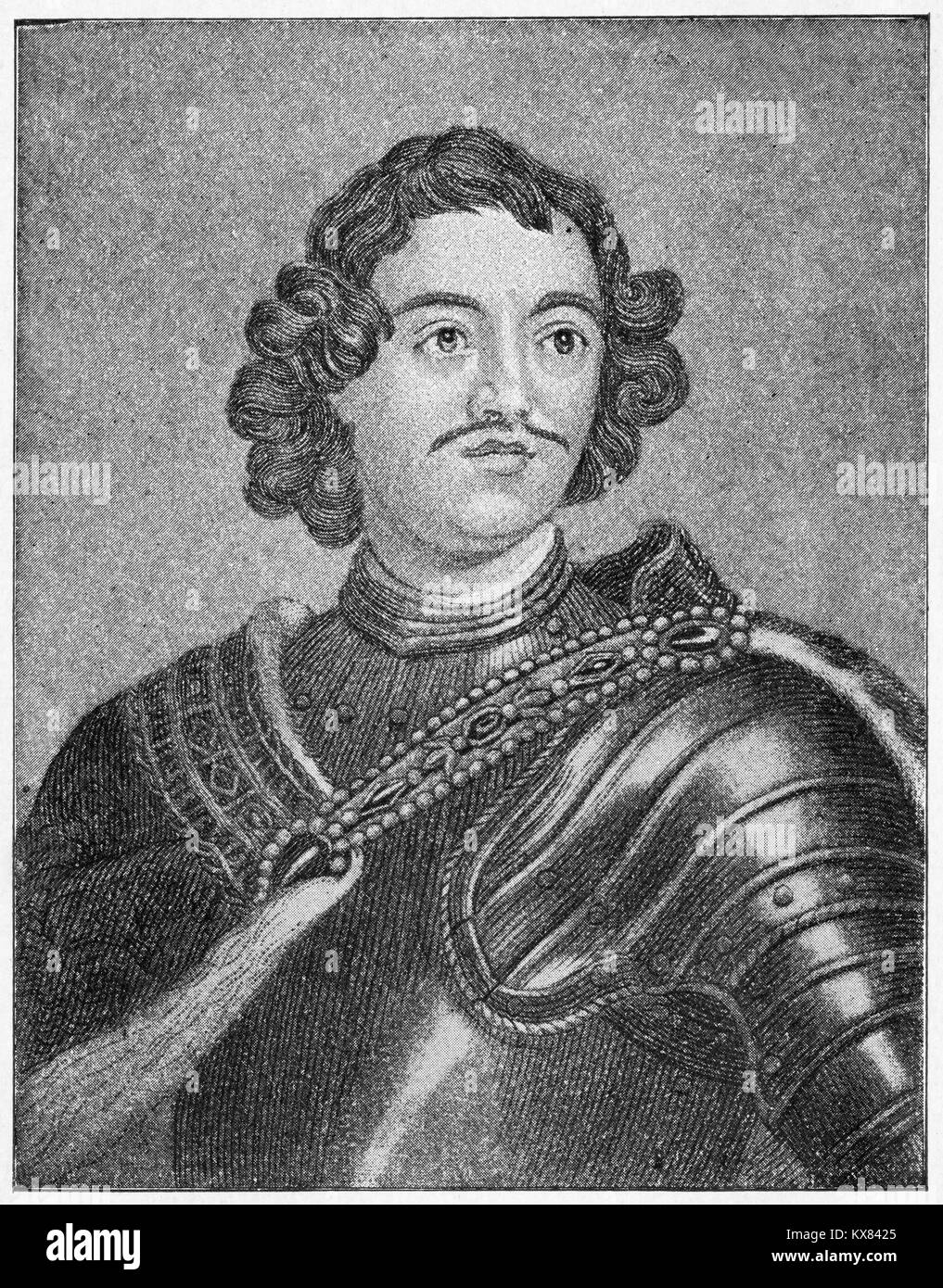 Engraving of Peter the Great (1672 - 1725), Emperor of Russia from 1682 - 1725. From Peter the Great by Jacob Abbott, 1887. Stock Photo