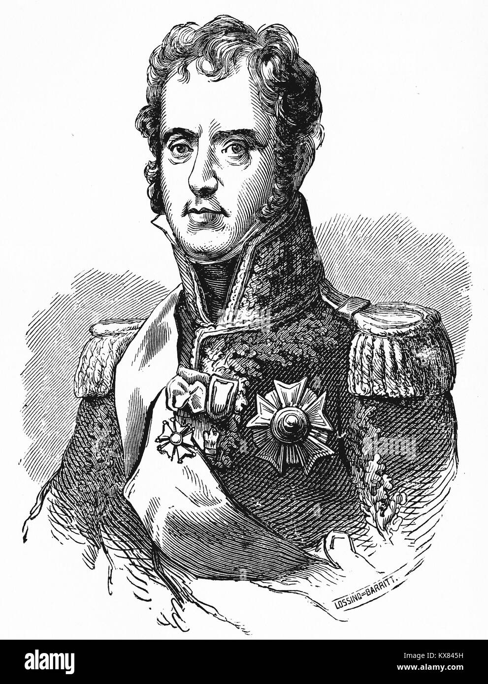 Engraving of Marshall Michael Ney (1769-1815), a chief commander under Napoleon Bonaparte. Stock Photo