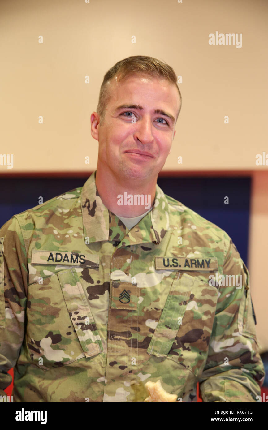 US military personnel with families Stock Photo